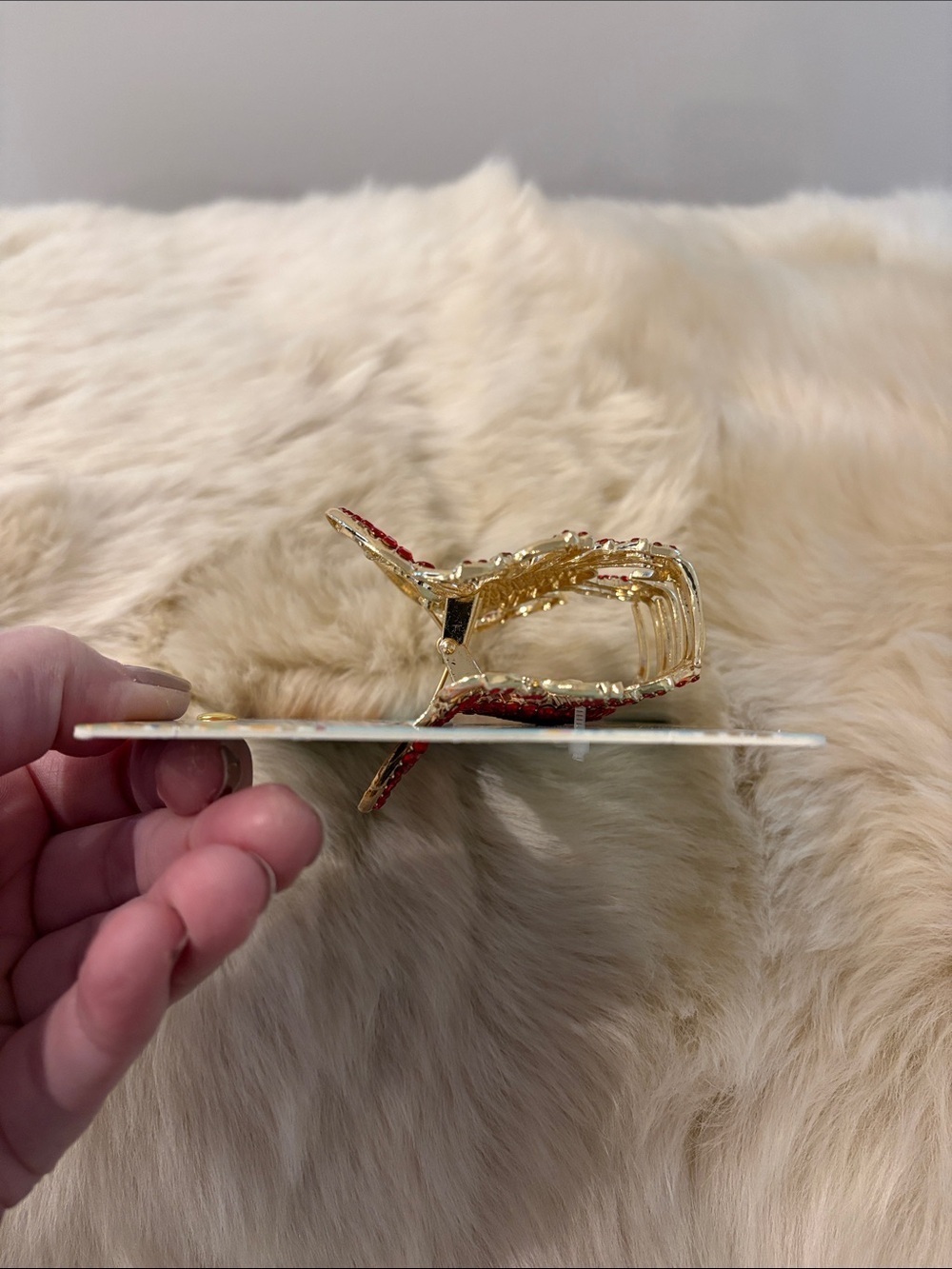 Piper K Crab Metal Hair Clip - Red Rhinestones and Gold Tone - Picture 5 of 7